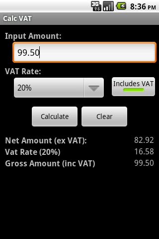 Android application Calc VAT - UK Vat Calculator screenshort