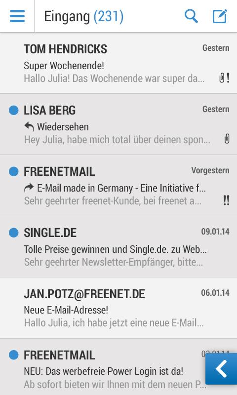 Android application freenet Mail - E-Mail Postfach und Kontakte screenshort