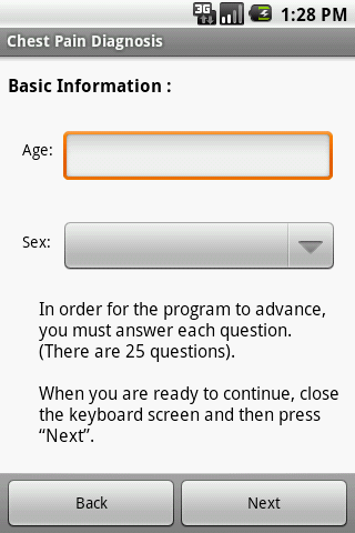 Android application Chest Pain Self Diagnosis App screenshort