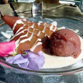 Pears Poached in Port and Cranberry Juice with Port Syrup