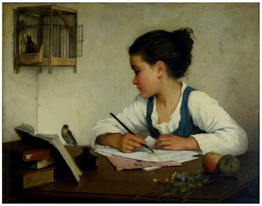A Girl Writing; The Pet Goldfinch