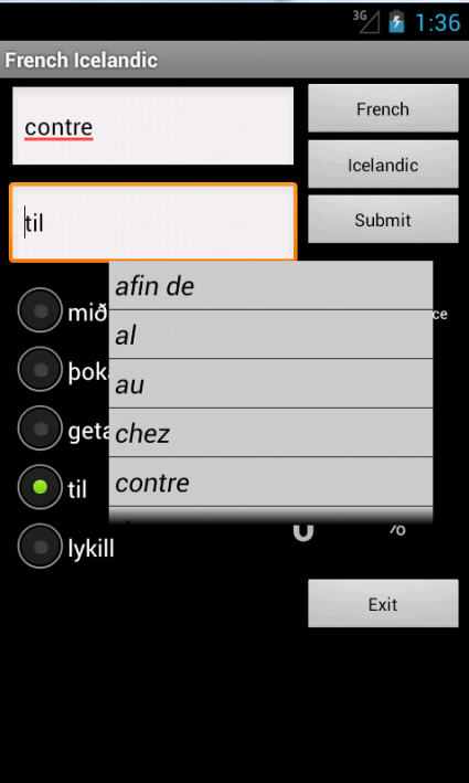 French Icelandic Dictionary Screen 2