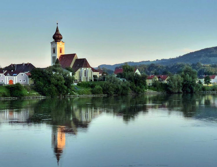 A tranquil scene on the Danube above the town of Melk, Austria.