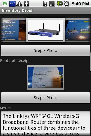 Android application Inventory Droid screenshort