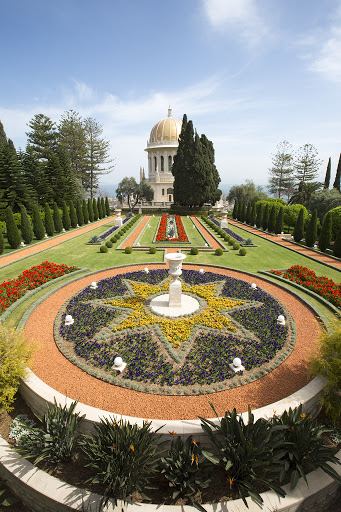 The Bahá’í Gardens in Haifa, Israel comprise a staircase of nineteen terraces extending all the way up the northern slope of Mount Carmel.