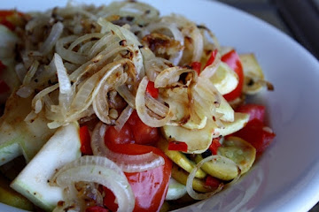 Summer Squash, Onion, Bell Pepper and Tomato Skillet