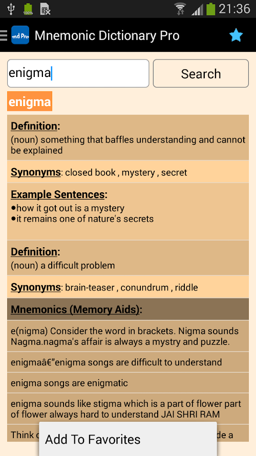 Android application Mnemonic Dictionary Pro screenshort