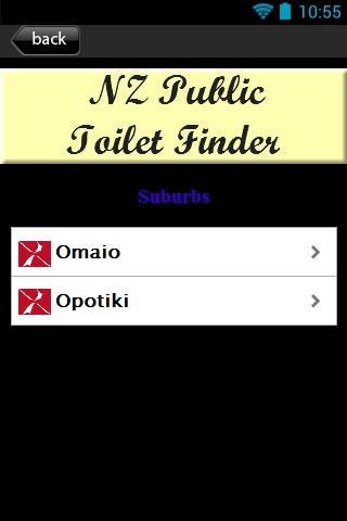 NZ Public Toilet Finder. Screen 3
