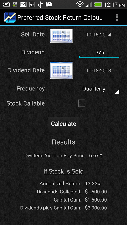 Preferred Stock Calculator Screen 2