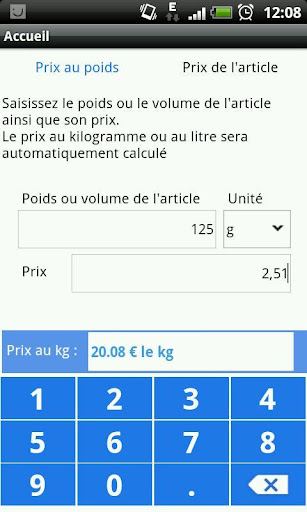 Calcul prix au Kg ou au litre