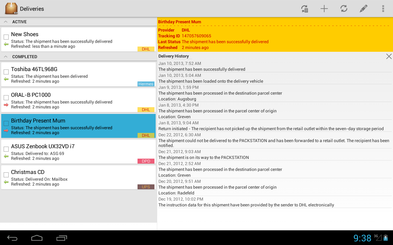 Deliveries Package Tracker - screenshot