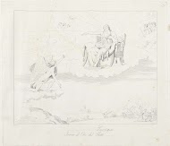 Engel knielend voor God de Vader op zijn troon