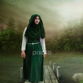green hooded woman by Syahbuddin Nurdiyana - Digital Art People