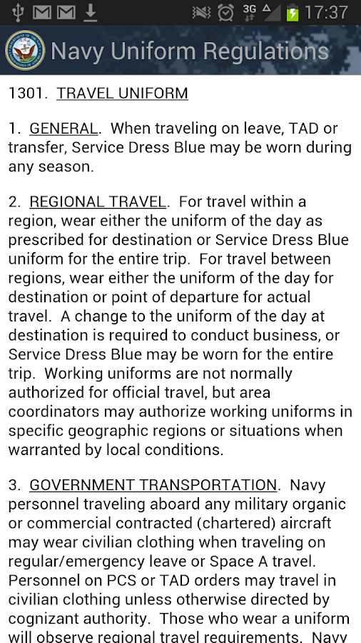 Navy Uniform Regulations - screenshot