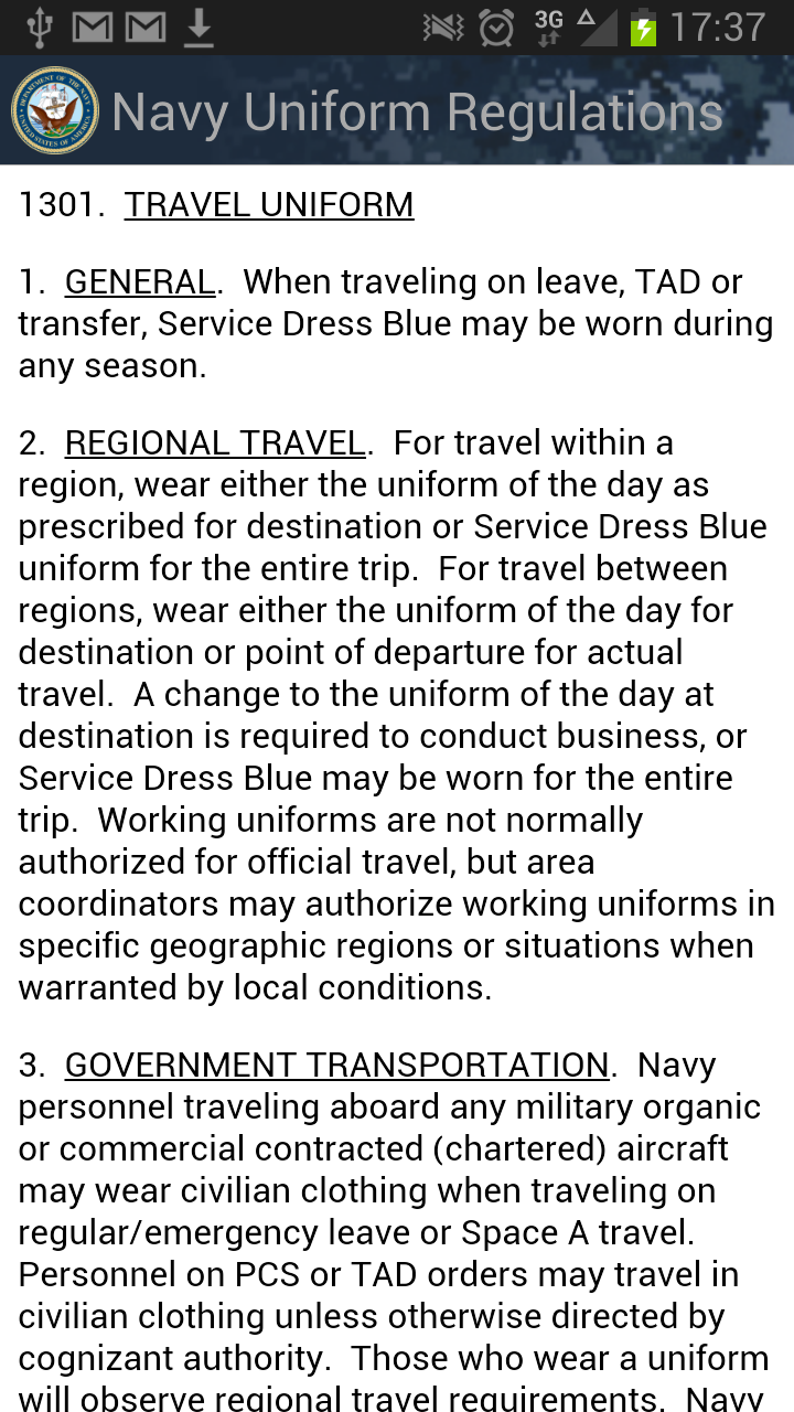 Navy Uniform Regulations Screen 3