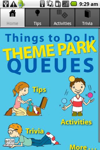Android application Theme Park Queue Activities screenshort