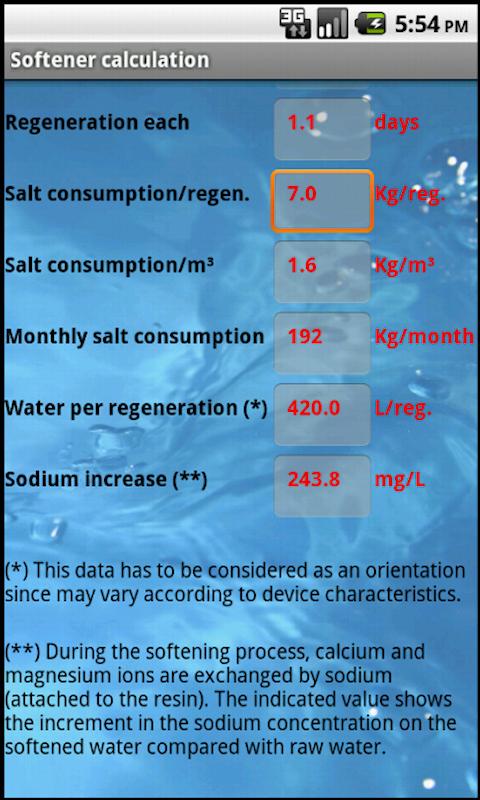 Softener calculation Screen 3