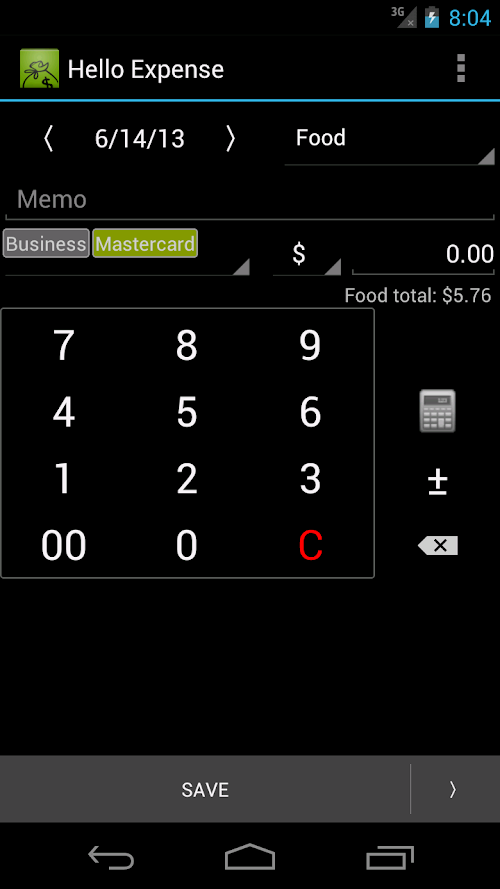 Android application Hello Expense Donation screenshort