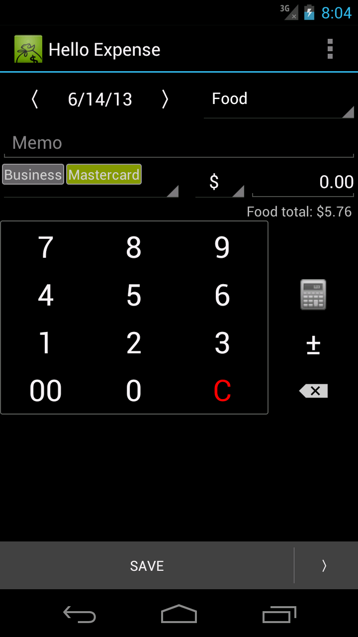 Hello Expense Donation Screen 1