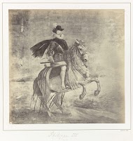 Fotoreproductie van een schilderij door Velázques, voorstellend koning Phillips III van Spanje te paard