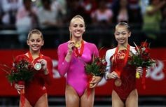 Nastia Liukin  Shawn Johnson Yang Yilin Beijing Olympics Gold Medals Podium