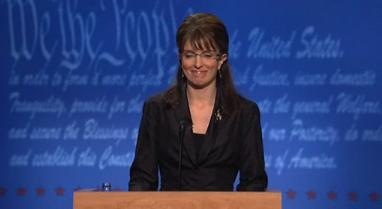 Tina Fey as Sarah Palin on SNL Palin vs Biden debate pic