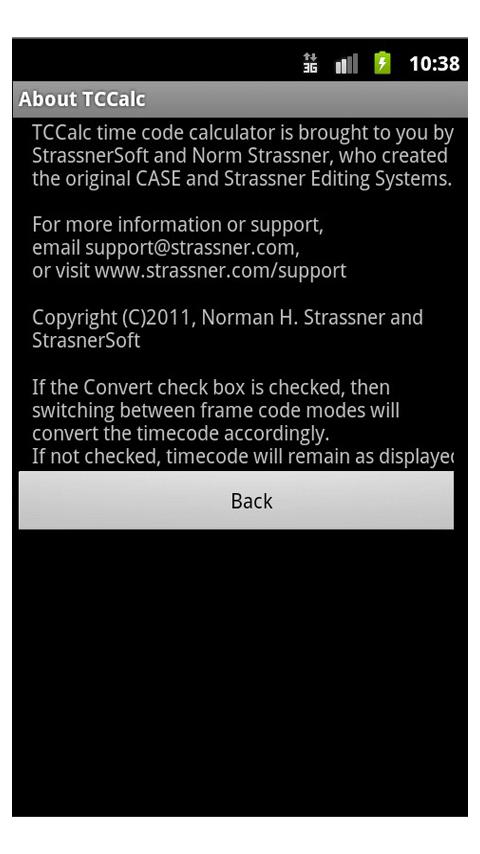 TCCalc Time Code Calculator Screen 2