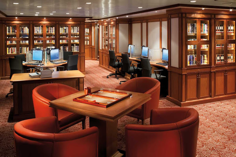 Silver Spirit's Library contains a vast selection of hardcover books, as well as audio recordings, magazines and movies you can watch in your suite.