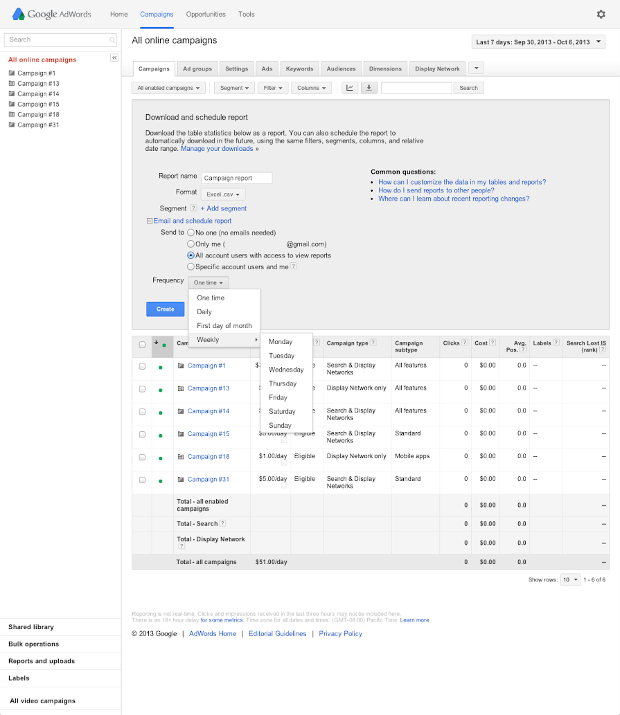See the Email and schedule report section