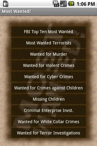 Android application Most Wanted! screenshort