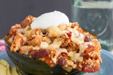 Fire Roasted Garlic Turkey Chili Stuffed Acorn Squash
