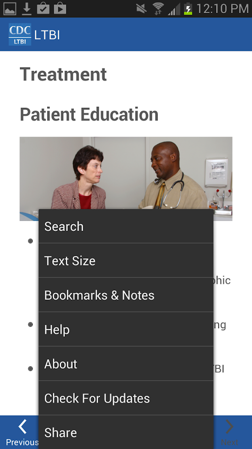   CDC LTBI – posnetek zaslona 