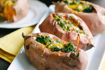 Broccoli Cheese Stuffed Sweet Potatoes