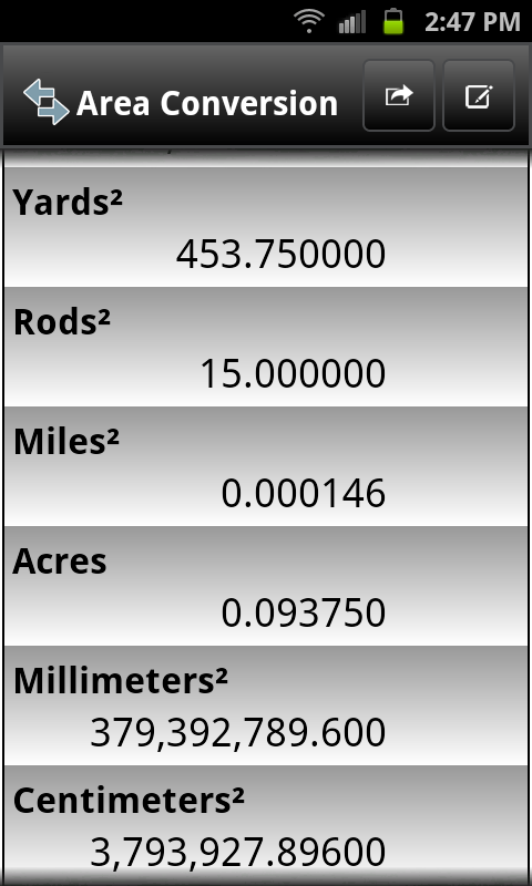 powerOne Conversion Calculator Screen 1
