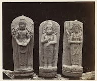 Three steles; Hanuman (middle) and two deification images, the left showing features of Parvati, the right of Lakshmi (Residential house) Kediri, Kediri district, East Java province, various periods.