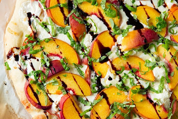 Peach & Prosciutto Pizza with Honey Balsamic Reduction
