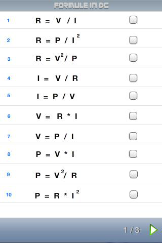 Electrical formulas Screen 2