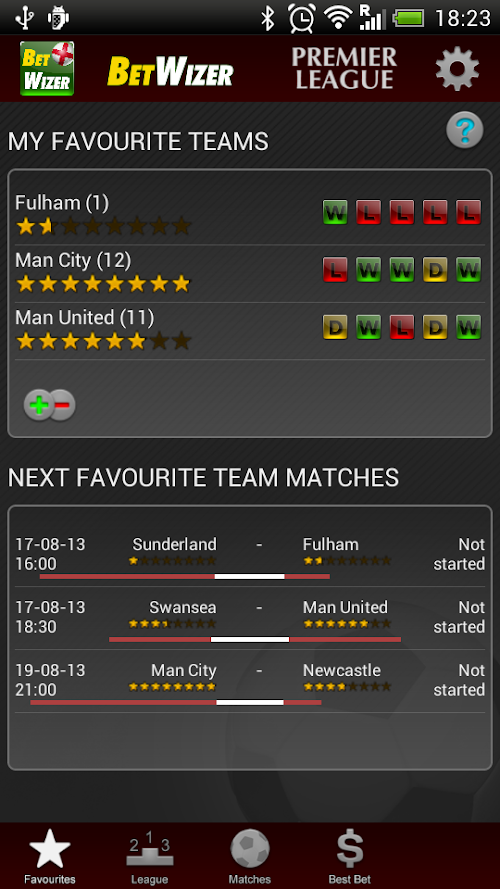 Android application BetWizer Premier League screenshort