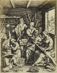 Fotoreproductie van de gravure Les bulles de savon door Hieronymus Wierix