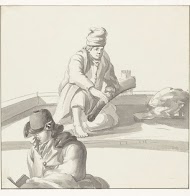 Nathaniel Thornbury en man aan het roer op de boot