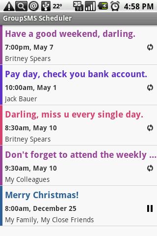 Group SMS Scheduler Screen 1