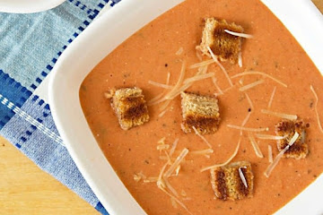 Creamy Tomato Soup with Grilled Cheese Croutons