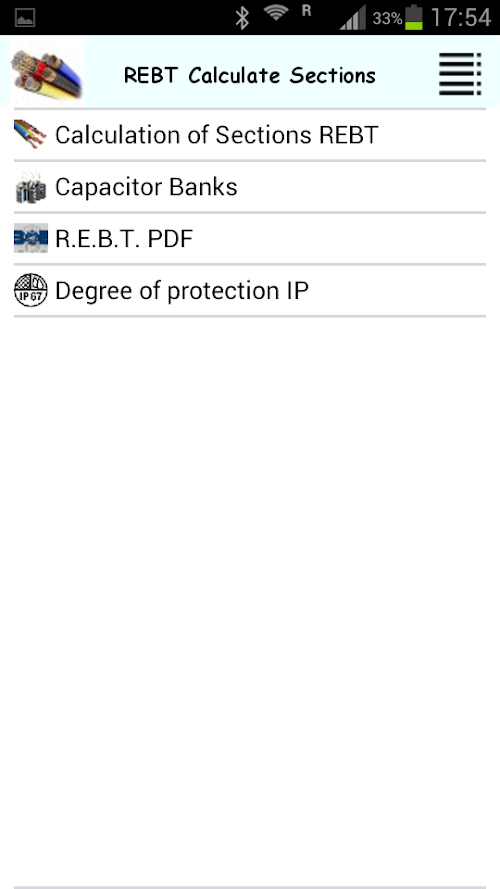 Android application KEY PRO REBT Sections Calcula. screenshort