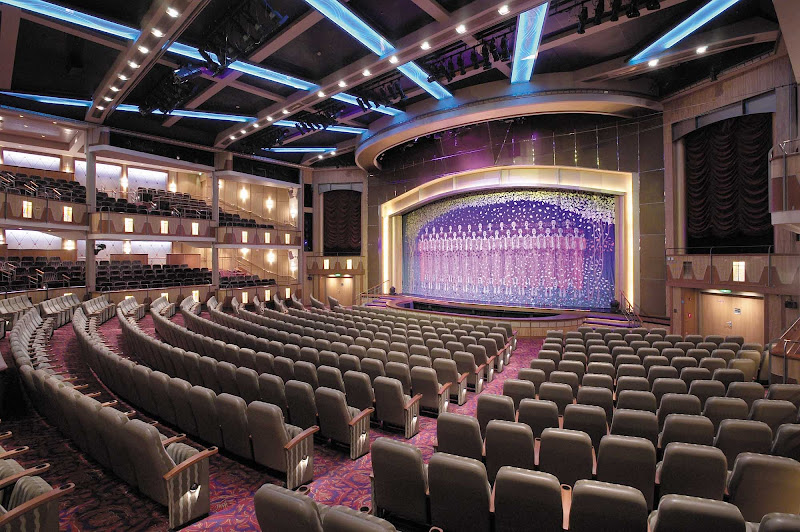 The five-story Palace Theater, Explorer of the Seas' main show lounge, features contemporary musical stage productions.
