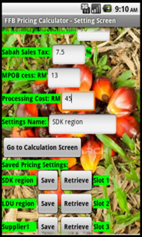   Oil Palm Pricing Calculator (ekrano kopija) 