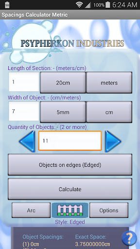 Spacings Calculator Metric