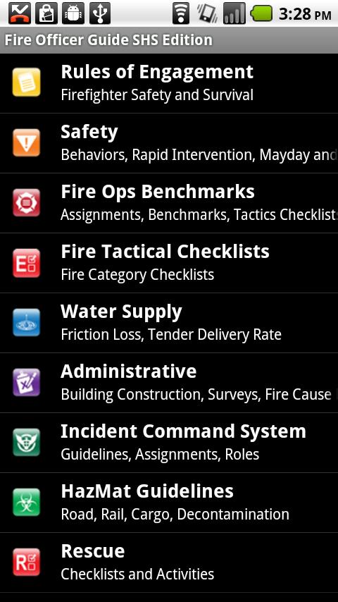 Android application Fire Officer Field Guide SHS screenshort