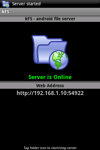 kFS - Android File Server Screen 1