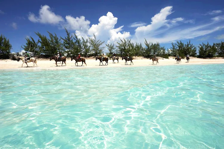 Horseback riding, hiking and nature walks are as popular as the beaches and snorkeling at Half Moon Cay, one  of about 700 islands that make up the Bahamas.