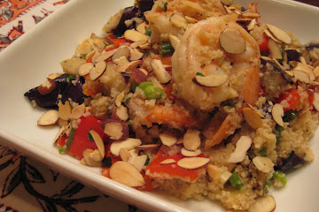 Shrimp Couscous with Grilled Eggpant and Peppers